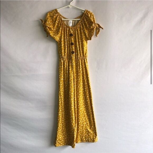 Kid's Heart & Arrow Mustard Yellow Floral Print Jumpsuit - Picture 2 of 9